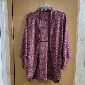 SHEIN Marled Burgundy Open-Front Cardigan